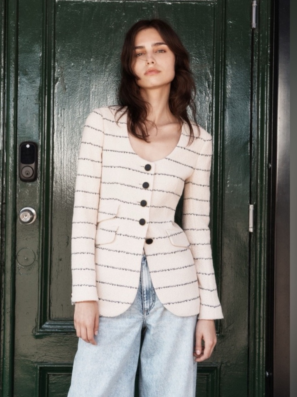 NWT rag & bone Tweed Cream Striped Button-Front Blazer size 0 2 4